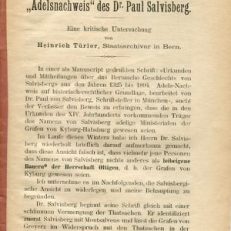 Der "Adelsnachweis" des Dr. Paul Salvisberg. Eine kritische Untersuchung.