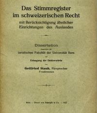 Das Stimmregister im schweizerischen Recht. Mit Berücksichtigung ähnlicher Einrichtungen des Auslandes.