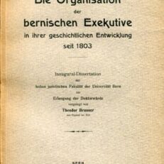 Die Organisation der bernischen Exekutive in ihrer geschichtlichen Entwicklung seit 1803.