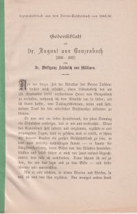 Gedenkblatt an Dr. August von Gonzenbach (1808-1887).