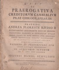 De Praerogativa creditorum cambialum prae chirographariis. Mit Fussnoten.
